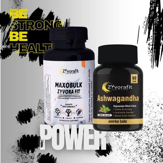 MaxoBulk+Ashwagandha combo- Muscle Growth, strength & stress relief (60+60 tablets)