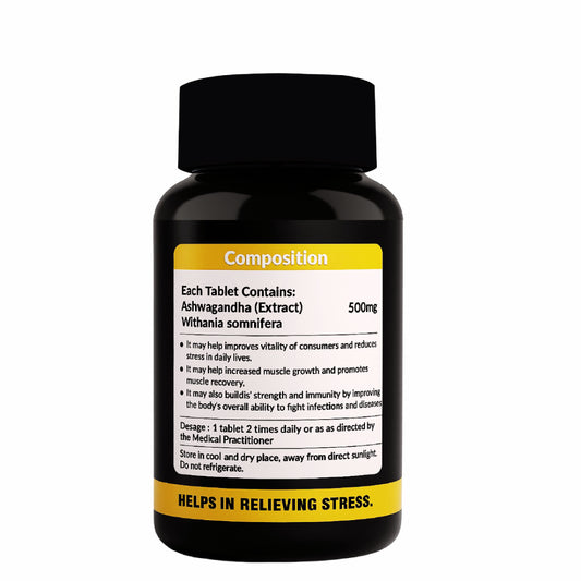 Ashwagandha Tablets – Natural Stress Relief & Stamina Booster – Ayurvedic Supplement – 60 Tablets